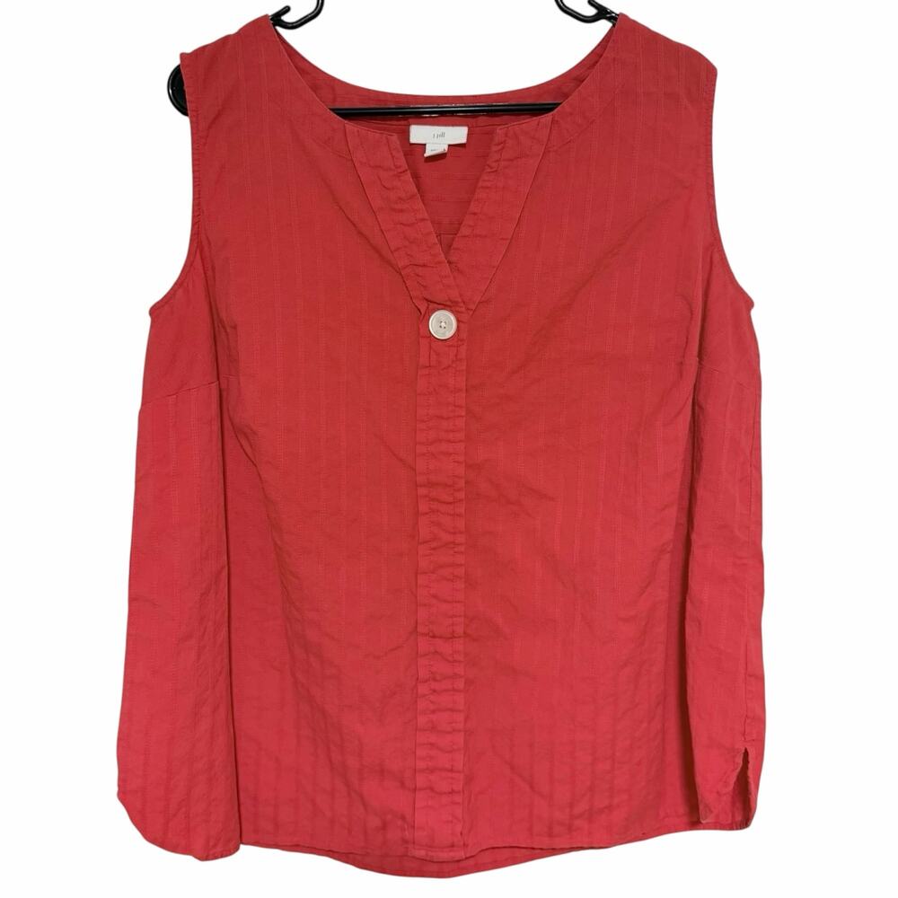 J. JILL Coral Sleeveless Tank Blouse Size XL Notched V Neck with Button Detail
